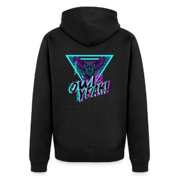 Owl Yeah Neon Retro 80s Vogel Süß - Unisex Premium Bio Zip Hoodie - Schwarz - Hinten - Nico (187cm)