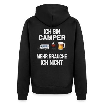 Ich bin Camper, Camping-Design - Unisex Premium Bio Zip Hoodie - Schwarz - Hinten - Nico (187cm)