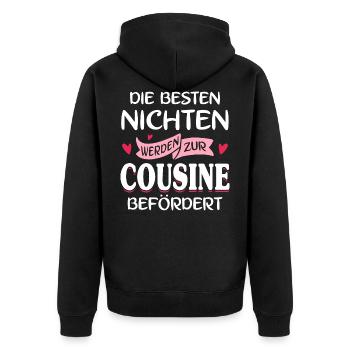 Die besten Nichten werden zur Cousine befördert - Unisex Premium Bio Zip Hoodie - Schwarz - Hinten - Nico (187cm)