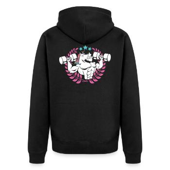 Gewichtheben Einhorn Fitness Gym Lover - Unisex Premium Bio Zip Hoodie - Schwarz - Hinten - Nico (187cm)