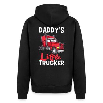 Daddy´s Little Trucker LKW Sohn Fernlastfahrer - Unisex Premium Bio Zip Hoodie - Schwarz - Hinten - Nico (187cm)