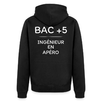 Humour Alcool Bac+5 Ingénieur en apéro - Veste à capuche bio Premium Unisexe - noir - Dos - Nico (187cm)