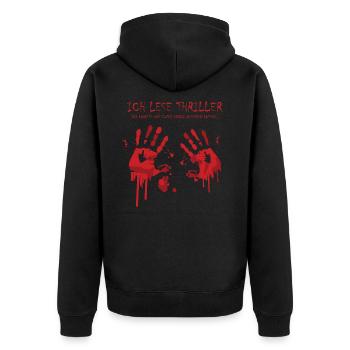 Ich lese Thriller - Ich kann es wie einen Unfall - Unisex Premium Bio Zip Hoodie - Schwarz - Hinten - Nico (187cm)