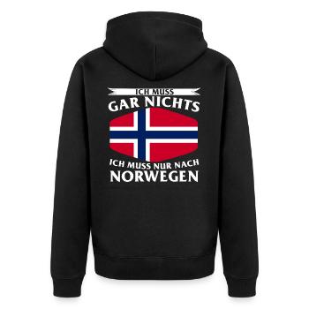 Ich Muss Gar Nichts Ich Muss Nur Nach Norwegen - Unisex Premium Bio Zip Hoodie - Schwarz - Hinten - Nico (187cm)