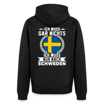 Ich Muss Gar Nichts Ich Muss Nur Nach Schweden - Unisex Premium Bio Zip Hoodie - Schwarz - Hinten - Nico (187cm)