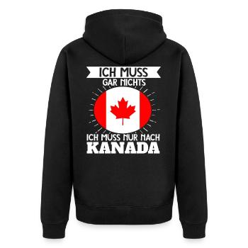 Ich Muss Gar Nichts Ich Muss Nur Nach Kanada - Unisex Premium Bio Zip Hoodie - Schwarz - Hinten - Nico (187cm)