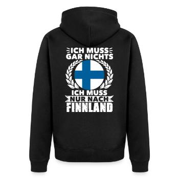 Ich Muss Gar Nichts Ich Muss Nur Nach Finnland - Unisex Premium Bio Zip Hoodie - Schwarz - Hinten - Nico (187cm)