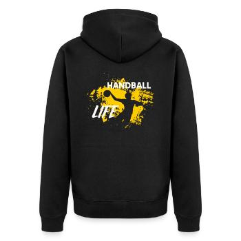 Handball Handballer - Unisex Premium Bio Zip Hoodie - Schwarz - Hinten - Nico (187cm)
