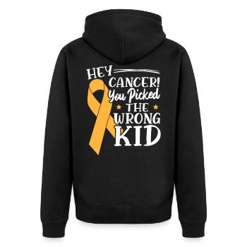 Hey Krebs Du Hast Dir Das Falsche Kind Ausgesucht - Unisex Premium Bio Zip Hoodie - Schwarz - Hinten - Nico (187cm)