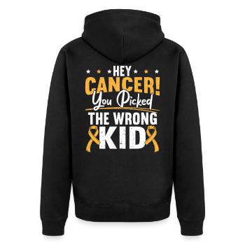 Hey Krebs Du Hast Dir Das Falsche Kind Ausgesucht - Unisex Premium Bio Zip Hoodie - Schwarz - Hinten - Nico (187cm)