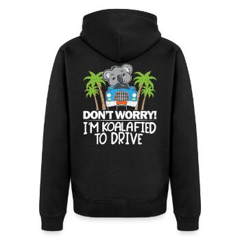 Don't worry I'm koalafied car driver's license - Unisex Premium Organic Zip Hoodie - black - Back - Nico (187cm)