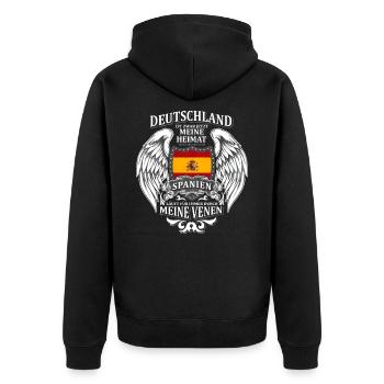 Spanien - Unisex Premium Bio Zip Hoodie - Schwarz - Hinten - Nico (187cm)