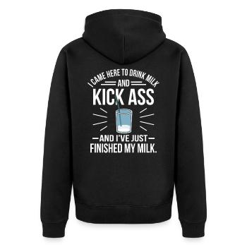 milk - Unisex Premium Organic Zip Hoodie - black - Back - Nico (187cm)