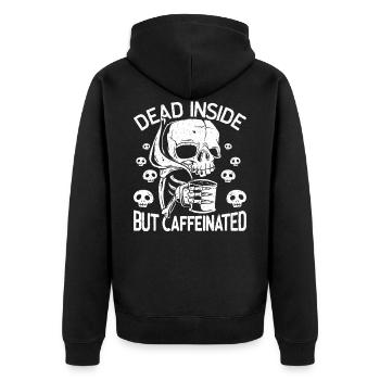 Dead Inside But Caffeinated Skelett trinkt Kaffee - Unisex Premium Bio Zip Hoodie - Schwarz - Hinten - Nico (187cm)