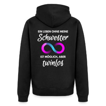 Zwillingsschwester Spruch für Zwillinge Bruder - Unisex Premium Bio Zip Hoodie - Schwarz - Hinten - Nico (187cm)