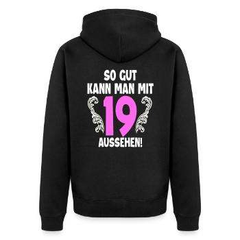 19. Geburtstag - Unisex Premium Bio Zip Hoodie - Schwarz - Hinten - Nico (187cm)