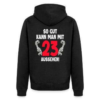 23. Geburtstag - Unisex Premium Bio Zip Hoodie - Schwarz - Hinten - Nico (187cm)
