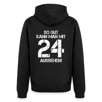 24. Geburtstag - Unisex Premium Bio Zip Hoodie - Schwarz - Hinten - Nico (187cm)