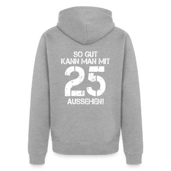 25. Geburtstag - Unisex Premium Bio Zip Hoodie - Grau meliert - Hinten - Nico (187cm)
