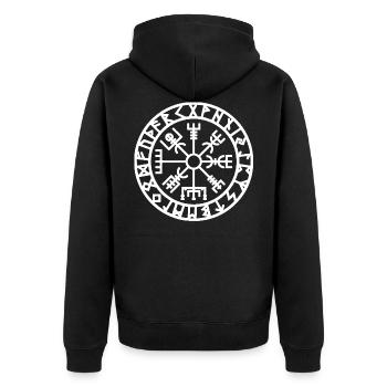 Viking Rune Vegvisir The Rune Compass - Unisex Premium Organic Zip Hoodie - black - Back - Nico (187cm)