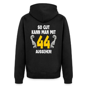 44. Geburtstag - Unisex Premium Bio Zip Hoodie - Schwarz - Hinten - Nico (187cm)
