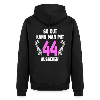 44. Geburtstag - Unisex Premium Bio Zip Hoodie - Schwarz - Hinten - Nico (187cm)