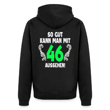 46. Geburtstag - Unisex Premium Bio Zip Hoodie - Schwarz - Hinten - Nico (187cm)