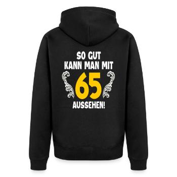 65. Geburtstag - Unisex Premium Bio Zip Hoodie - Schwarz - Hinten - Nico (187cm)