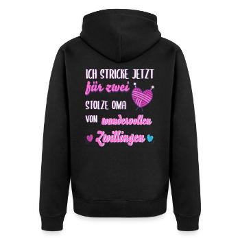 Oma von zwillingen Geburt stricken Geschenk - Unisex Premium Bio Zip Hoodie - Schwarz - Hinten - Nico (187cm)