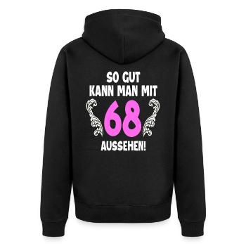 68. Geburtstag - Unisex Premium Bio Zip Hoodie - Schwarz - Hinten - Nico (187cm)