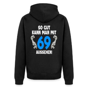 69. Geburtstag - Unisex Premium Bio Zip Hoodie - Schwarz - Hinten - Nico (187cm)