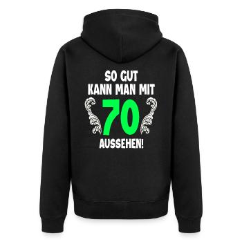 70. Geburtstag - Unisex Premium Bio Zip Hoodie - Schwarz - Hinten - Nico (187cm)