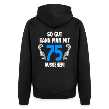 75. Geburtstag - Unisex Premium Bio Zip Hoodie - Schwarz - Hinten - Nico (187cm)