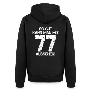 77. Geburtstag - Unisex Premium Bio Zip Hoodie - Schwarz - Hinten - Nico (187cm)