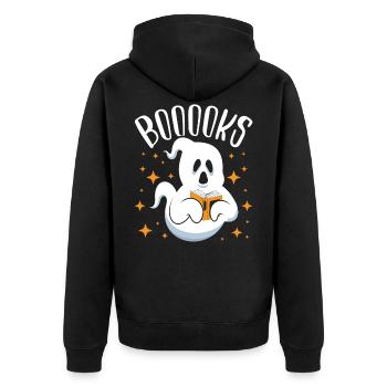 Booook's Halloween Ghost Literature - Unisex Premium Organic Zip Hoodie - black - Back - Nico (187cm)