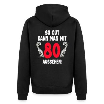 80. Geburtstag - Unisex Premium Bio Zip Hoodie - Schwarz - Hinten - Nico (187cm)