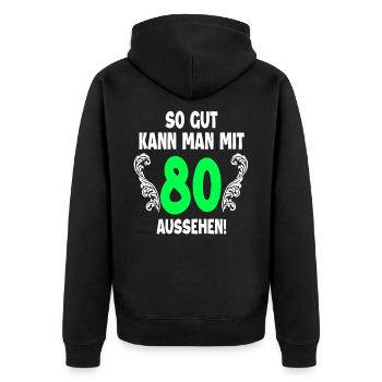 80. Geburtstag - Unisex Premium Bio Zip Hoodie - Schwarz - Hinten - Nico (187cm)