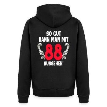 88. Geburtstag - Unisex Premium Bio Zip Hoodie - Schwarz - Hinten - Nico (187cm)