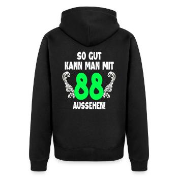 88. Geburtstag - Unisex Premium Bio Zip Hoodie - Schwarz - Hinten - Nico (187cm)