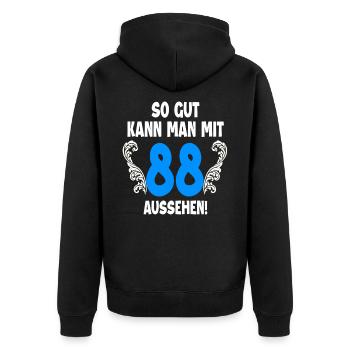 88. Geburtstag - Unisex Premium Bio Zip Hoodie - Schwarz - Hinten - Nico (187cm)