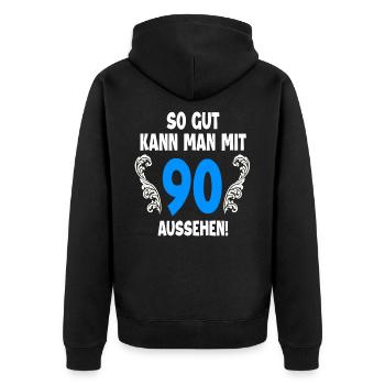 90. Geburtstag - Unisex Premium Bio Zip Hoodie - Schwarz - Hinten - Nico (187cm)