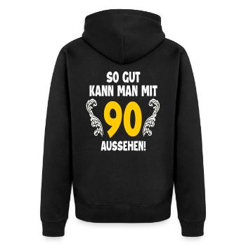 90. Geburtstag - Unisex Premium Bio Zip Hoodie - Schwarz - Hinten - Nico (187cm)