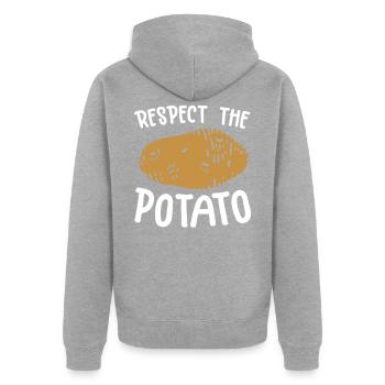 Respectez les amateurs de pommes de terre - Veste à capuche bio Premium Unisexe - gris chiné - Dos - Nico (187cm)