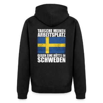 Tausche Arbeitsplatz gegen Hütte in Schweden - Unisex Premium Bio Zip Hoodie - Schwarz - Hinten - Nico (187cm)
