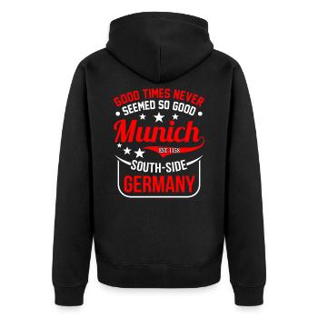 Munich - Unisex Premium Organic Zip Hoodie - black - Back - Nico (187cm)