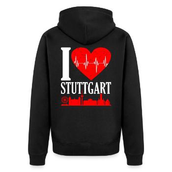 Stuttgart - Unisex Premium Bio Zip Hoodie - Schwarz - Hinten - Nico (187cm)