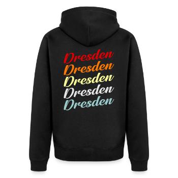 Dresden - Unisex Premium Bio Zip Hoodie - Schwarz - Hinten - Nico (187cm)
