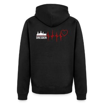 Dresden - Unisex Premium Bio Zip Hoodie - Schwarz - Hinten - Nico (187cm)