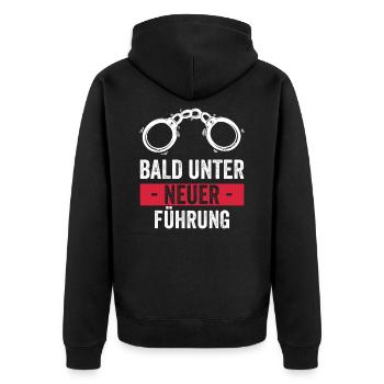 Polterabend Bräutigam - Bald unter neuer Führung - Unisex Premium Bio Zip Hoodie - Schwarz - Hinten - Nico (187cm)