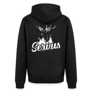 Bayern Tirol Hirsch Reh Dialekt Servus - Unisex Premium Bio Zip Hoodie - Schwarz - Hinten - Nico (187cm)